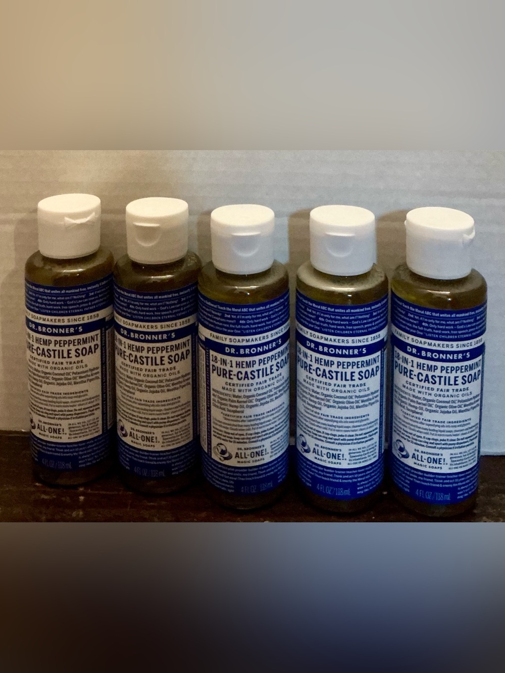 NEW/Sealed Dr. Bronner’s Peppermint Castile Soap Lot of 5 - 4 oz. Travel Size